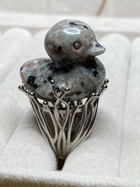 Speckled Gray Duck Stone Ring - Women Jewelry